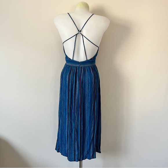 Ecoté Urban Outfitters Blue Striped Midi Dress Boho Beachy Ballet Wrap Straps 0 - Picture 5 of 16